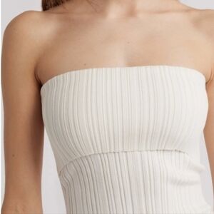 Open Edit Knit Strapless Rib Tube Top In Ivory Cloud